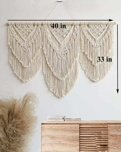 Two Layer Natural Driftwood Bohemian Macrame Tapestry Wall Hanging | 40 x 33 inches