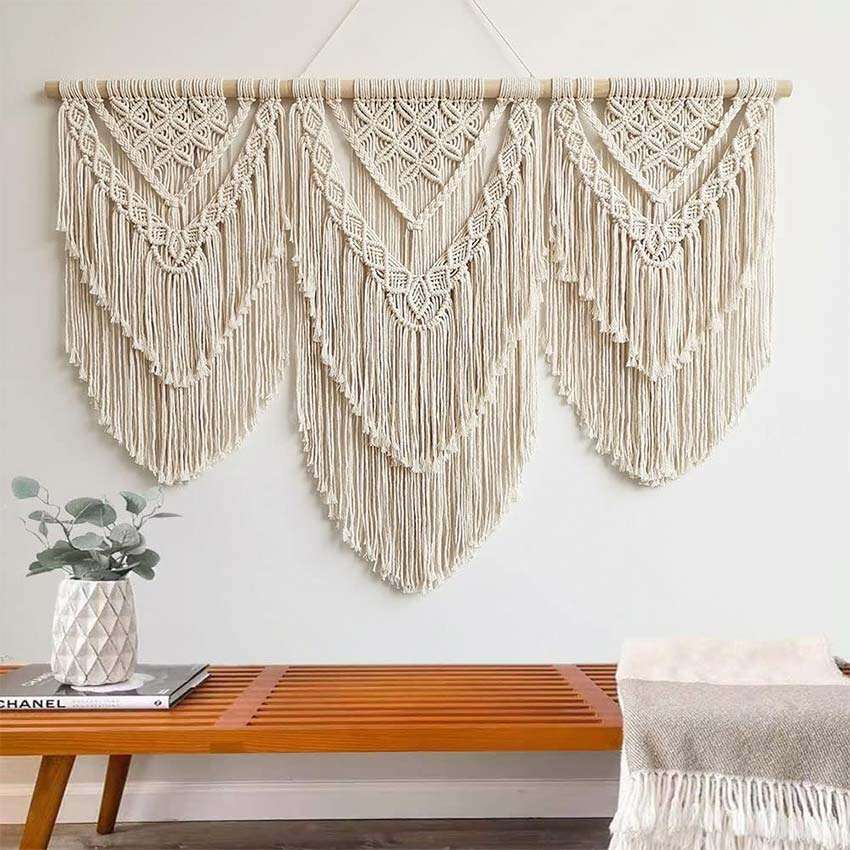 Two Layer Natural Driftwood Bohemian Macrame Tapestry Wall Hanging | 40 x 33 inches