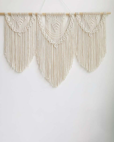 V Shape Natural Driftwood Bohemian Macrame Tapestry Wall Hanging | 40 x 34 inches