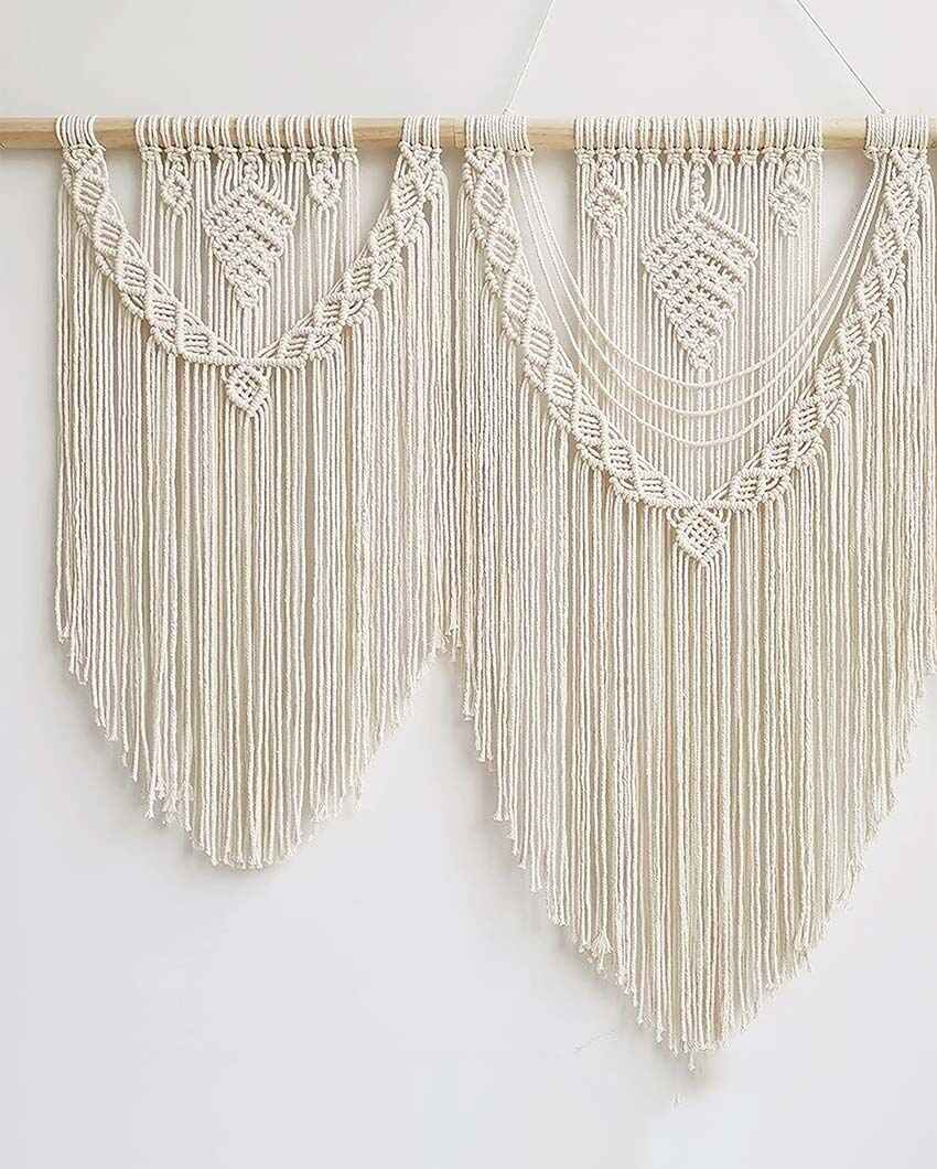 V Shape Natural Driftwood Bohemian Macrame Tapestry Wall Hanging | 40 x 34 inches