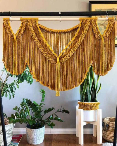 Yellow Natural Driftwood Bohemian Macrame Tapestry Wall Hanging | 40 x 28 inches