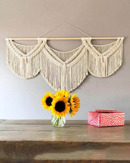 Off-White Natural Driftwood Bohemian Macrame Tapestry Wall Hanging | 40 x 28 inches