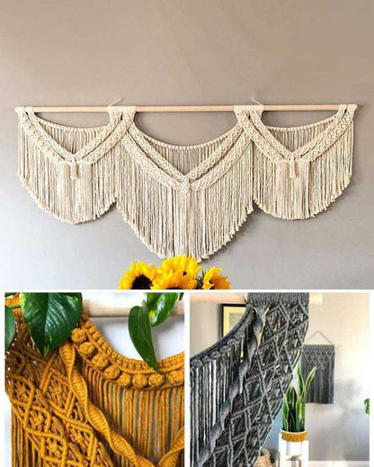 Off-White Natural Driftwood Bohemian Macrame Tapestry Wall Hanging | 40 x 28 inches