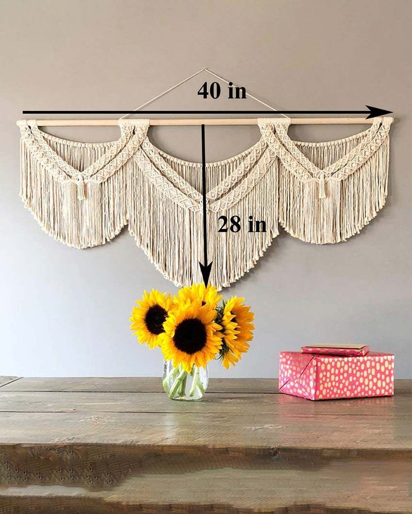 Off-White Natural Driftwood Bohemian Macrame Tapestry Wall Hanging | 40 x 28 inches