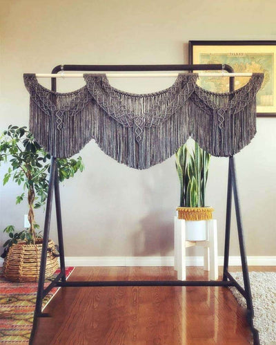 Dark Grey Natural Driftwood Bohemian Macrame Tapestry Wall Hanging | 40 x 28 inches