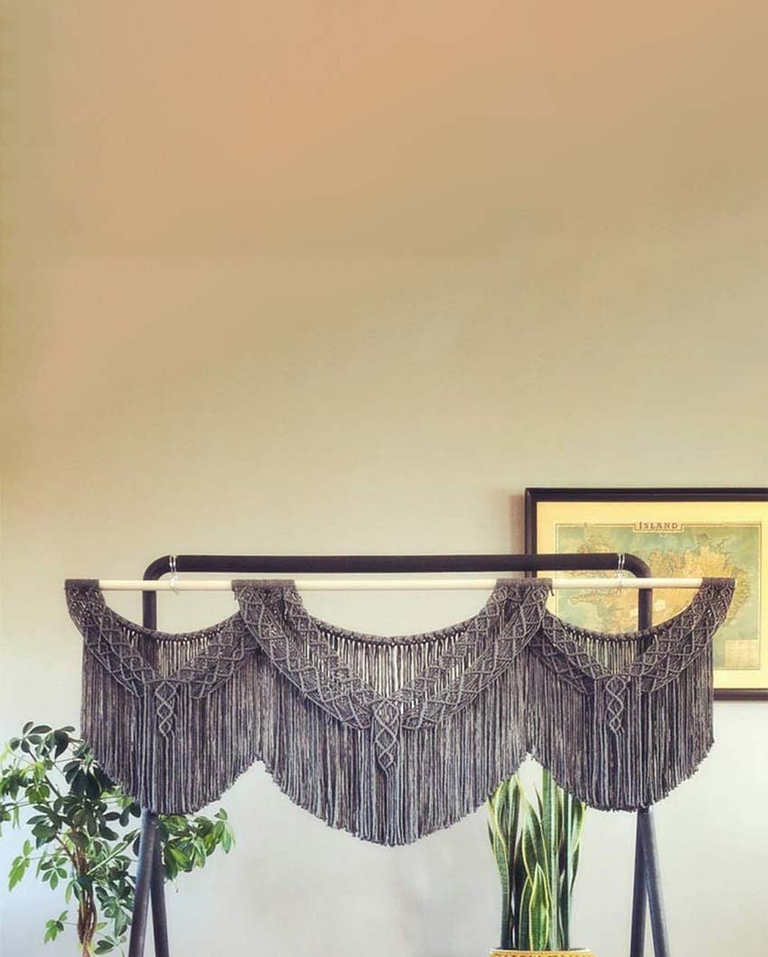 Dark Grey Natural Driftwood Bohemian Macrame Tapestry Wall Hanging | 40 x 28 inches