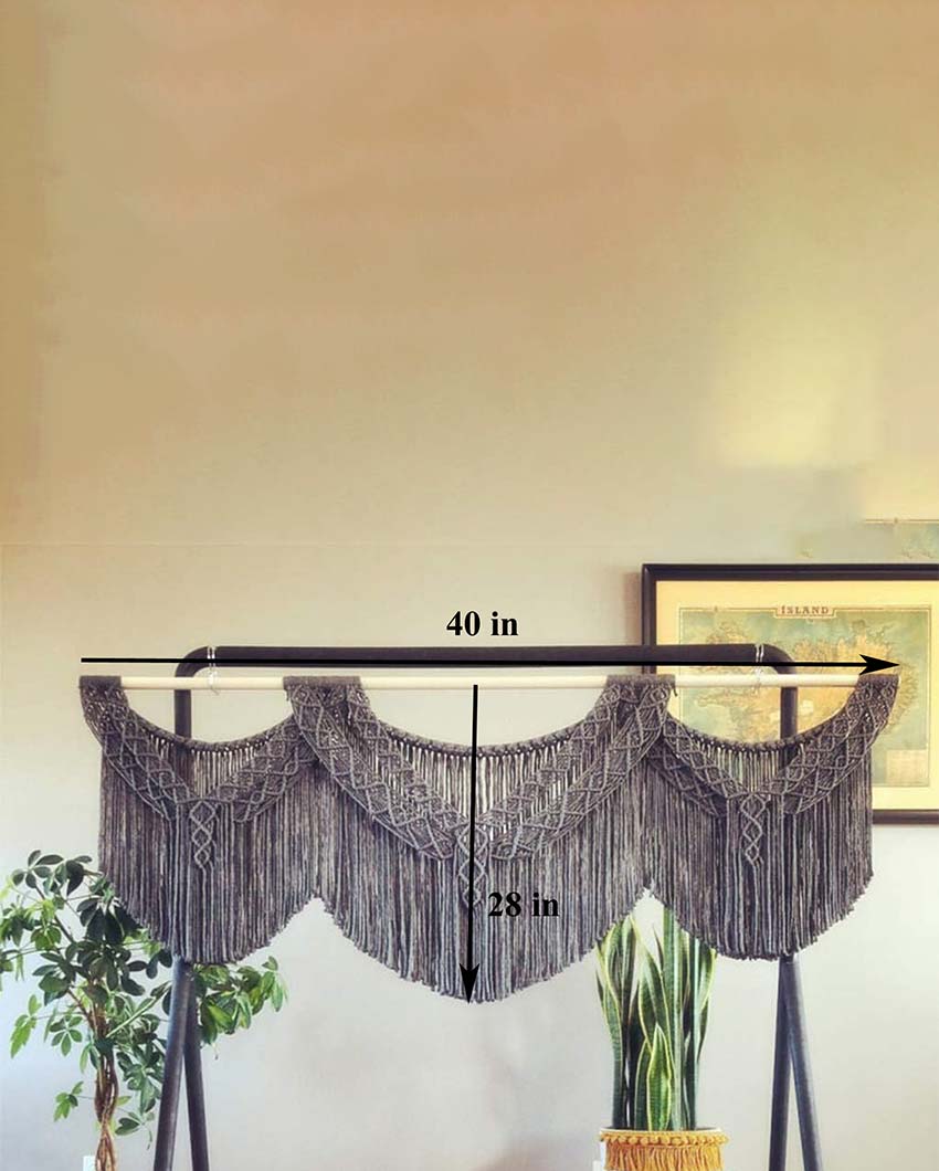 Dark Grey Natural Driftwood Bohemian Macrame Tapestry Wall Hanging | 40 x 28 inches