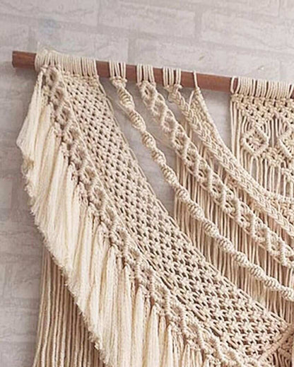 Off-White Natural Driftwood Bohemian Macrame Tapestry Wall Hanging | 40 x 44 inches