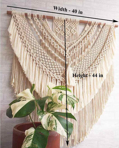 Off-White Natural Driftwood Bohemian Macrame Tapestry Wall Hanging | 40 x 44 inches