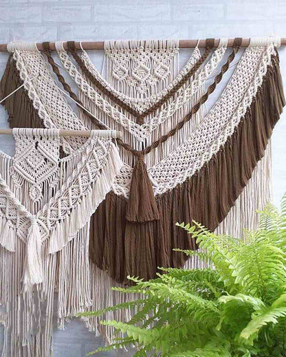 Brown Natural Driftwood Bohemian Macrame Tapestry Wall Hanging | 38 x 38 inches