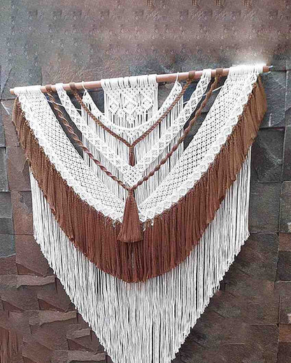 Brown Natural Driftwood Bohemian Macrame Tapestry Wall Hanging | 38 x 38 inches