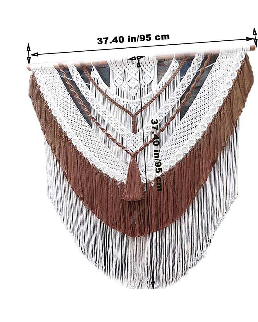 Brown Natural Driftwood Bohemian Macrame Tapestry Wall Hanging | 38 x 38 inches