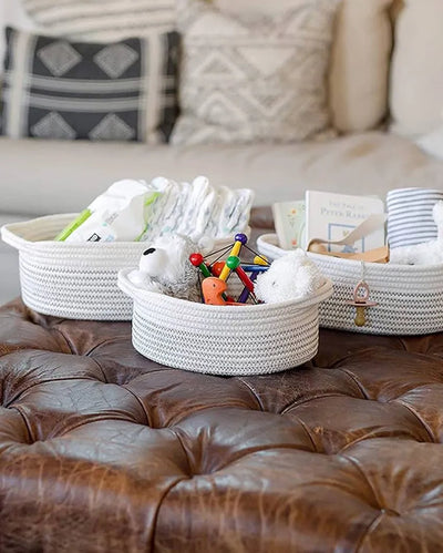 Multi Purpose Oval Cotton Storage Baskets | Set of 3