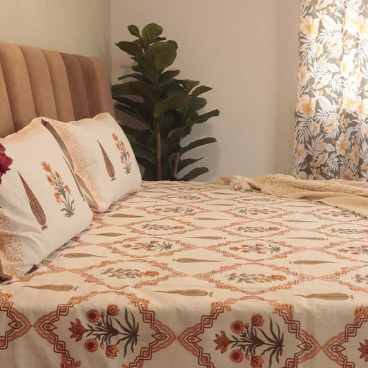 Chic Orange Cotton Bedding Set With Pillow Covers | King Size | 108 x 108 inches