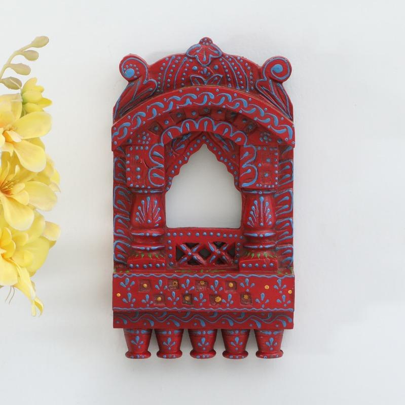 Indian Artistic Small Wooden Jharokha Red