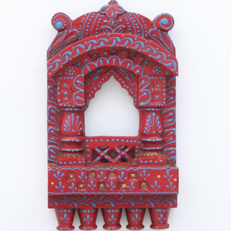 Indian Artistic Small Wooden Jharokha Red