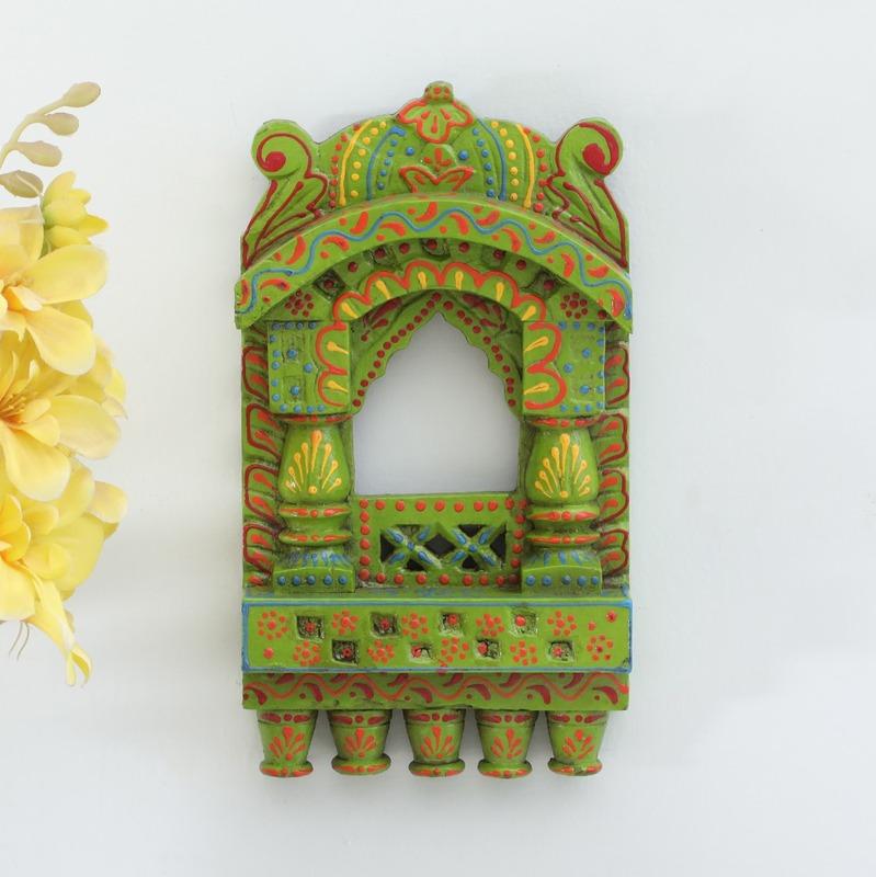 Indian Artistic Small Wooden Jharokha Green