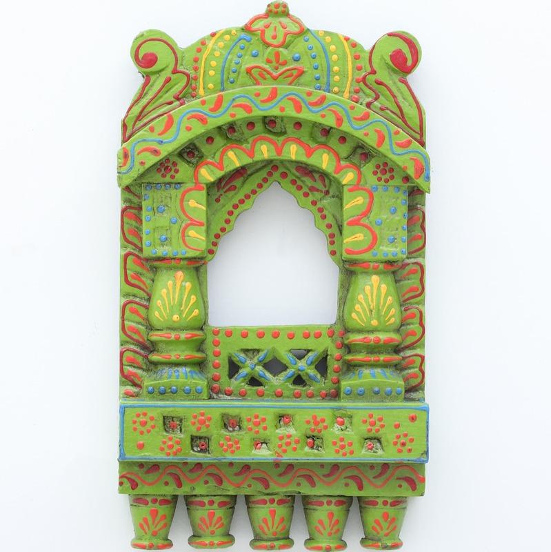 Indian Artistic Small Wooden Jharokha Green