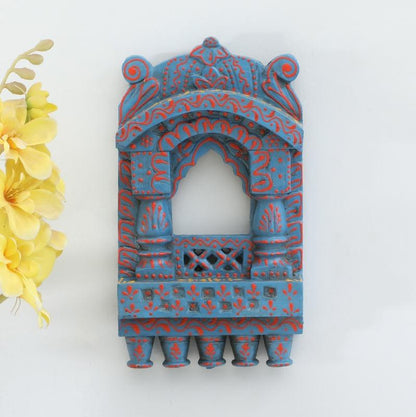 Indian Artistic Small Wooden Jharokha Light Blue