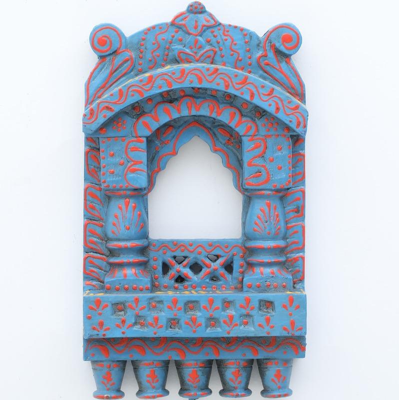 Indian Artistic Small Wooden Jharokha Light Blue
