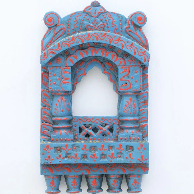 Indian Artistic Small Wooden Jharokha Light Blue