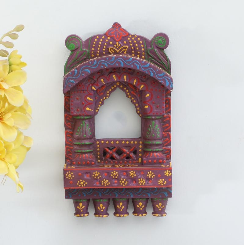 Indian Artistic Small Wooden Jharokha Purple