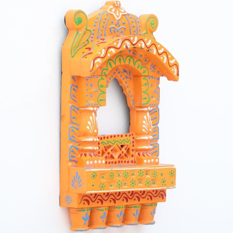 Indian Artistic Small Wooden Jharokha Orange