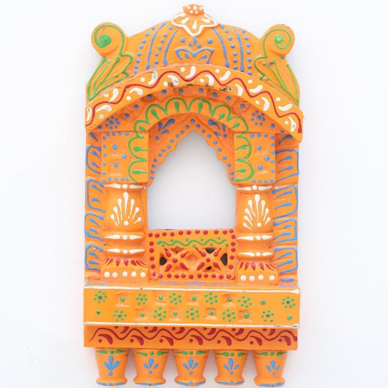 Indian Artistic Small Wooden Jharokha Orange