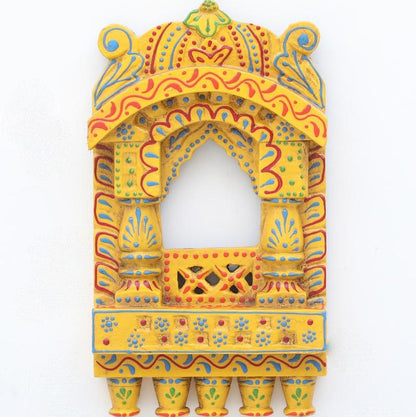 Indian Artistic Small Wooden Jharokha Yellow