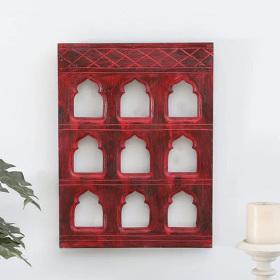 Beautiful Red Nine Mehrab Wooden Jharokha Default Title