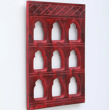 Beautiful Red Nine Mehrab Wooden Jharokha Default Title