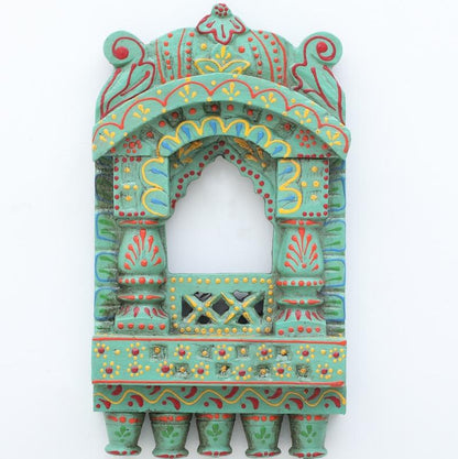 Indian Artistic Small Wooden Jharokha Sea Green