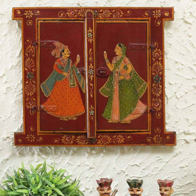 Mugal King & Queen Painted Wooden Hanging Window Default Title
