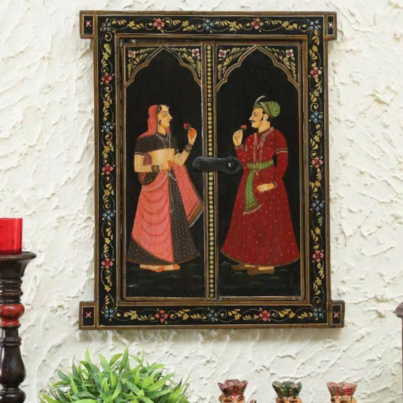 Indian King & Queen Painted Wooden Hanging Window Default Title