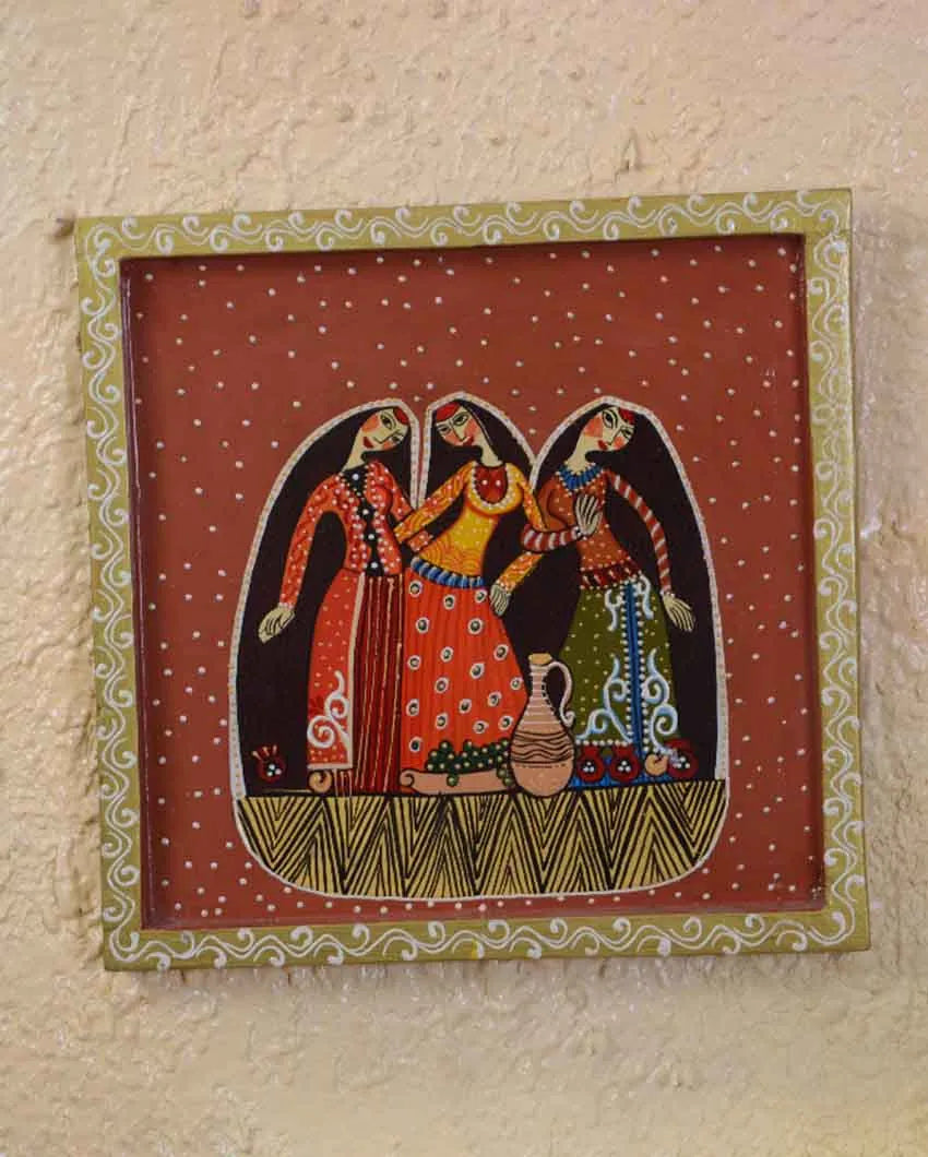 Rajsthani Womens Hand Painted Square Wall Plate