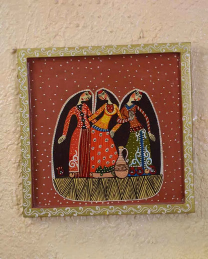 Rajsthani Womens Hand Painted Square Wall Plate