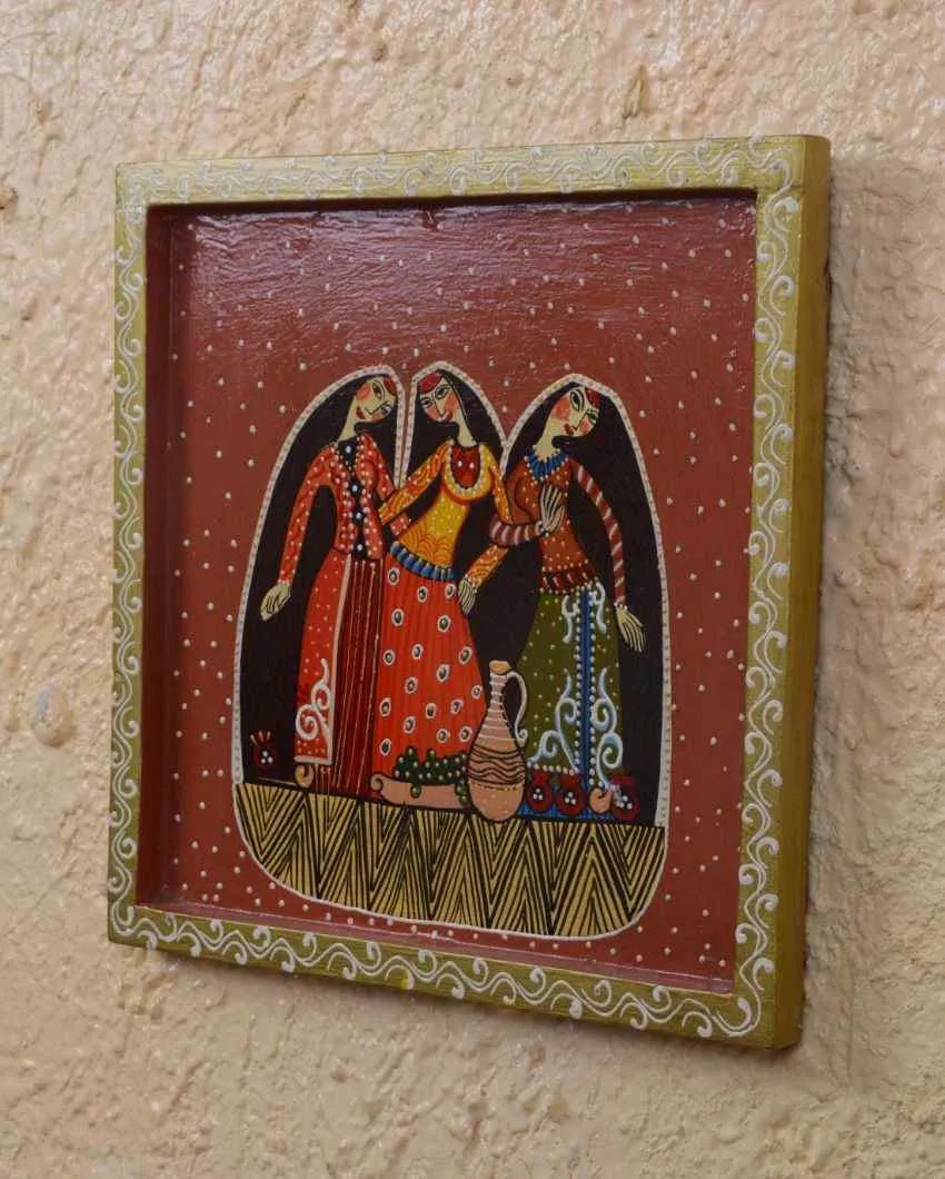 Rajsthani Womens Hand Painted Square Wall Plate