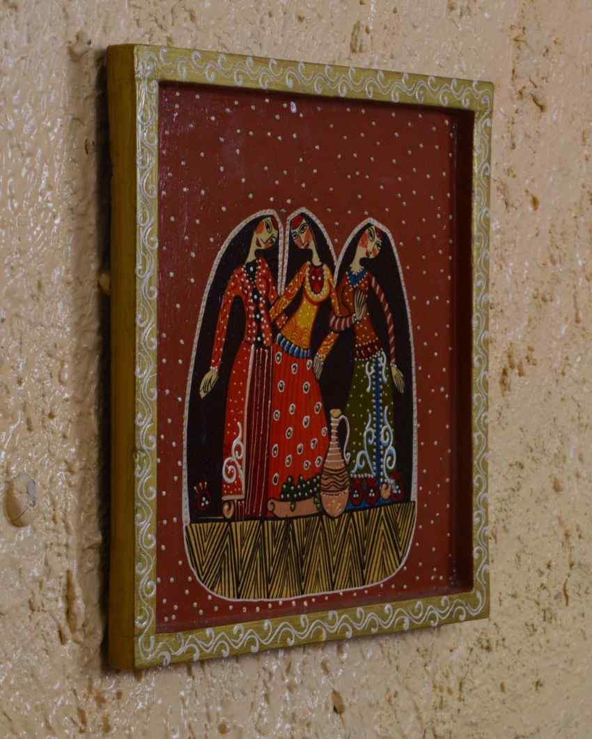 Rajsthani Womens Hand Painted Square Wall Plate