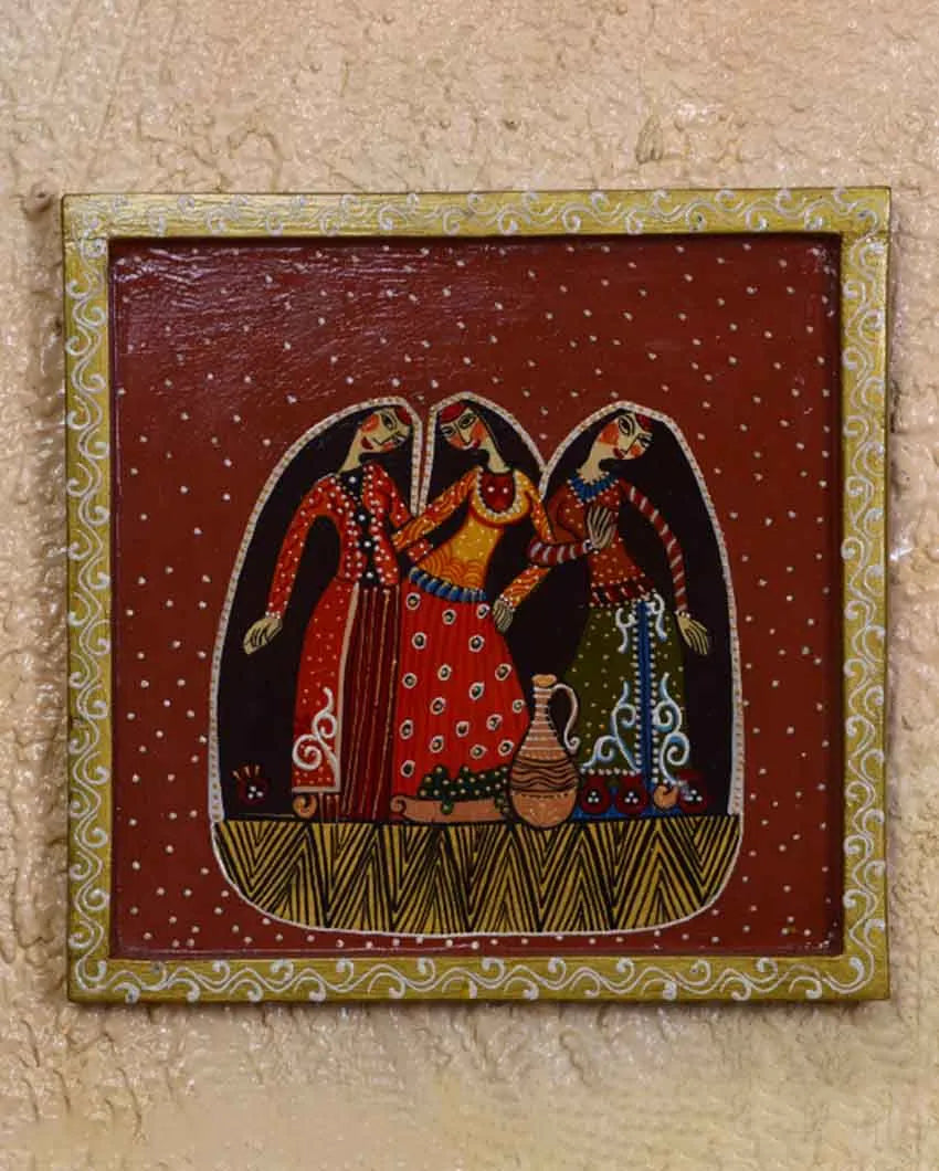 Rajsthani Womens Hand Painted Square Wall Plate