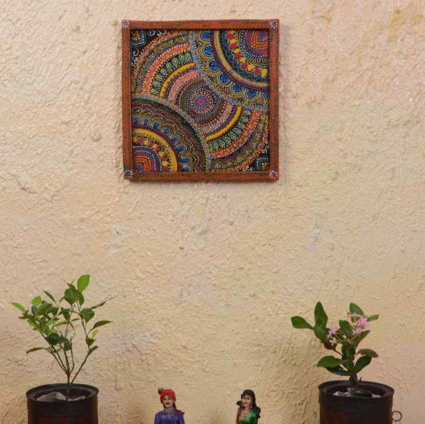 Rangoli Illusion Art Hand Painted Square Wall Decor – Dusaan