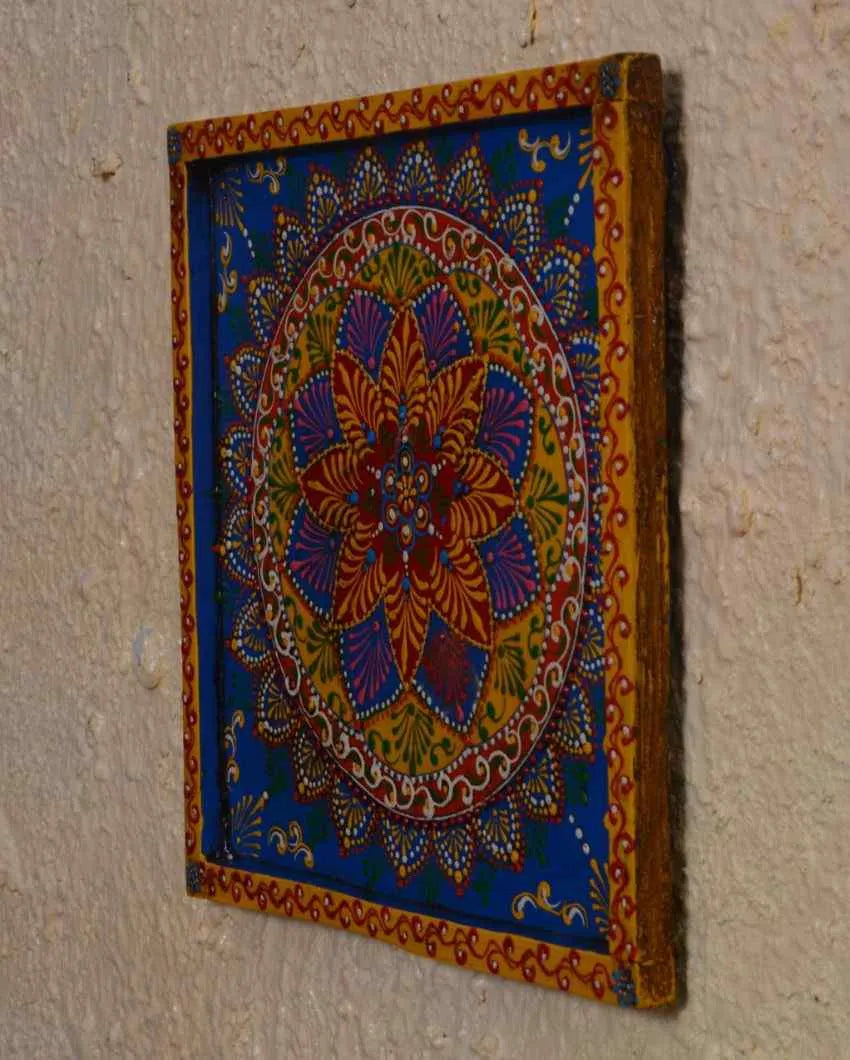 Colorful Rangoli Art Hand Painted Square Wall Plate