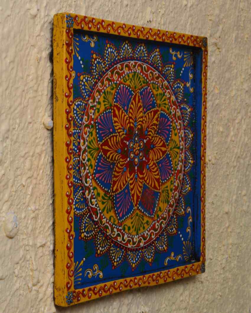 Colorful Rangoli Art Hand Painted Square Wall Plate