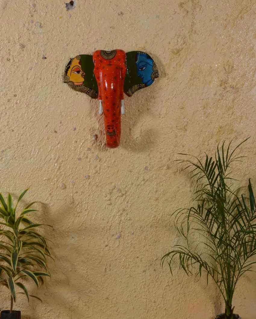 Wooden Hand Painted Elephant Face