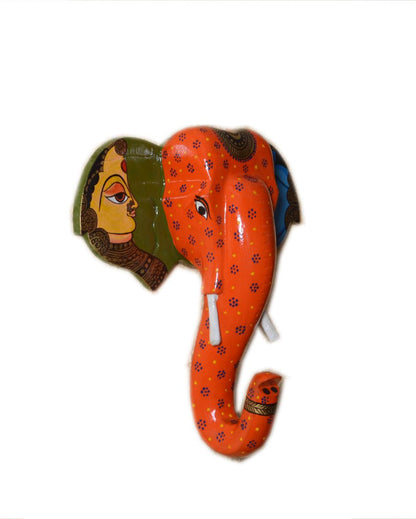 Wooden Hand Painted Elephant Face