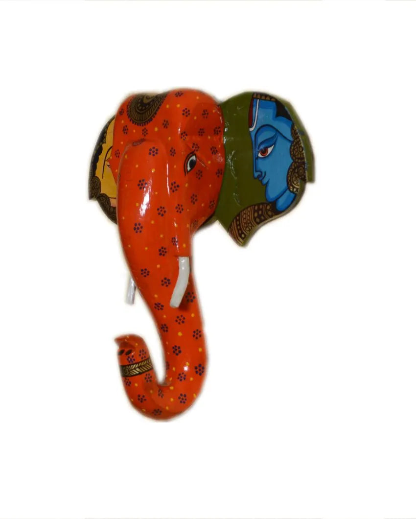 Wooden Hand Painted Elephant Face