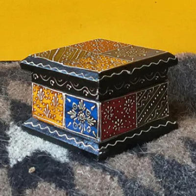 Jaipuri Handcrafted Square Shape Wooden Trinket Box Default Title