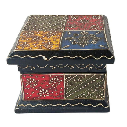 Jaipuri Handcrafted Square Shape Wooden Trinket Box Default Title