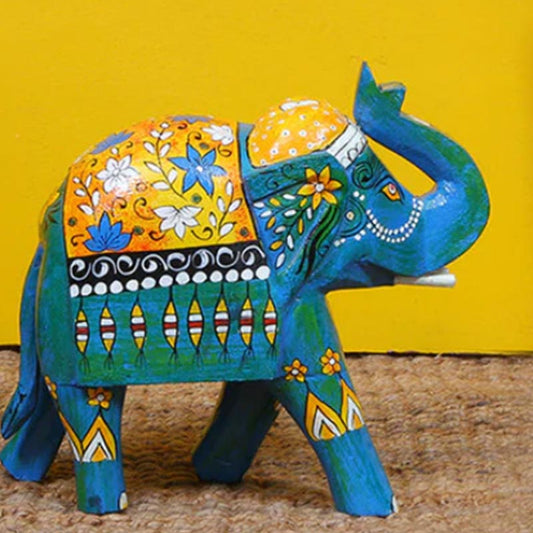 Home Decor Artistic Blue Elephant Wooden Statue Default Title