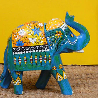 Home Decor Artistic Blue Elephant Wooden Statue Default Title