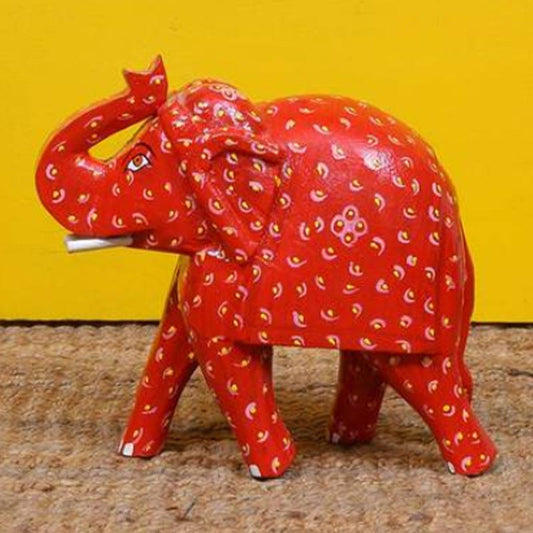 Red Color Elephant Wooden Decor Statue Default Title